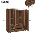 Freestanding 4 - Door Wardrobe Armoire with 2 Drawers and Hanging Rods for Clothes Storage