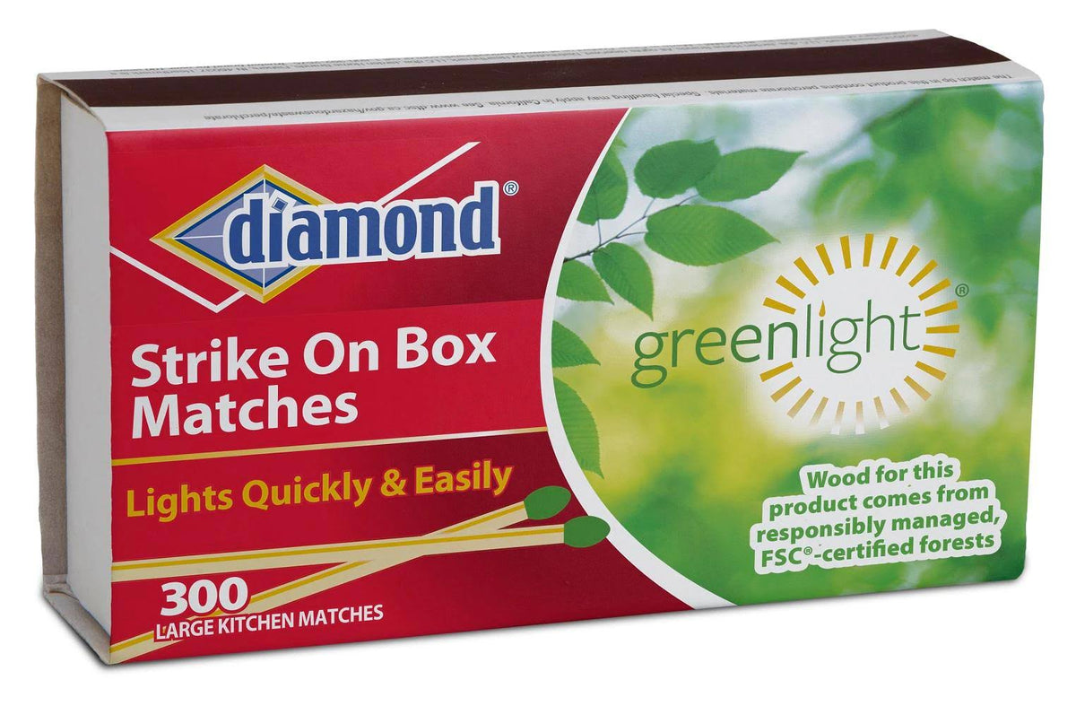 Diamond Greenlight Matches, Strike On Box, Kitchen, Large - 300 matches