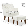 GERICCO Accent Chair with Ottoman Set, Club Armchair Indoor, Comfy Reading Chair and Ottoman for Bedroom Living Room, with Bronzer Nail Head Trim Wooden Legs(Beige)