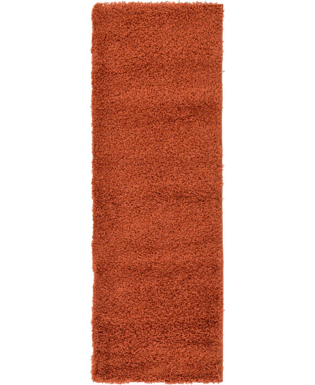 Unique Loom Solid Shag Terracotta 6 ft. Runner Rug