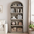 Bookcase 5 Shelf Arched Bookshelf 71.65in Tall Bookcase Farmhouse Display Storage Rack Wooden Bookshelves for Home Office, Living Room(White)