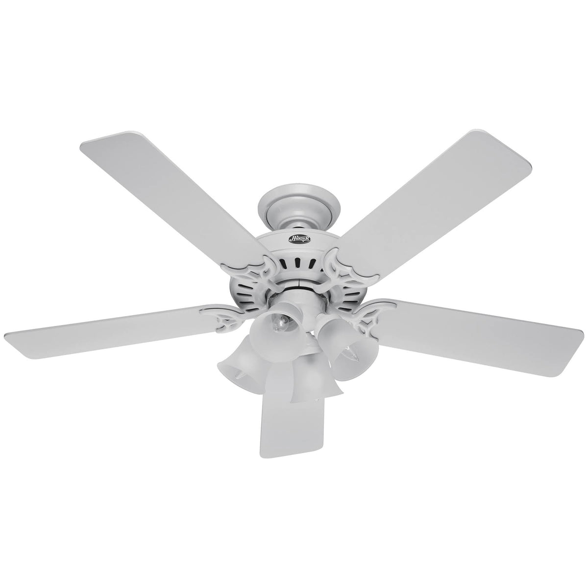 Hunter Studio Series 52" Ceiling Fan with 4-Light Kit - White - White/Bleached Oak Blades