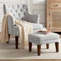 GERICCO Accent Chair with Ottoman Set, Club Armchair Indoor, Comfy Reading Chair and Ottoman for Bedroom Living Room, with Bronzer Nail Head Trim Wooden Legs(Beige)