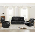 AECOJOY 3 Pieces Leather Recliner Sofa Set with Swivel Massage Chair, Black