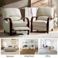 Set of 2 Alex Mid - Century Modern Genuine Leather Manual Recliners with Curved Wooden Arms