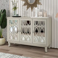 Mirrored Buffet Cabinet with Glass Doors and Silver Handles - 3 - Door Sideboard for Living Room, Hallway, and Dining Room