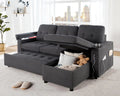 Papajet Sleeper Sofa, Modern Tufted Convertible Sofa Bed, USB Charging Ports & Cup Holders, L Shaped Sofa Couch with Storage Chaise, Linen Couches for Living Room (Dark Grey)