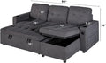 Papajet Sleeper Sofa, Modern Tufted Convertible Sofa Bed, USB Charging Ports & Cup Holders, L Shaped Sofa Couch with Storage Chaise, Linen Couches for Living Room (Dark Grey)
