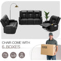 AECOJOY 3 Pieces Leather Recliner Sofa Set with Swivel Massage Chair, Black