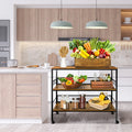 Behost 3-Tier Rolling Cart Microwave Stand with 10 Hooks, Coffee Bar Kitchen Storage Rack Organizer, Rustic Brown