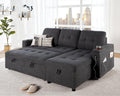 Papajet Sleeper Sofa, Modern Tufted Convertible Sofa Bed, USB Charging Ports & Cup Holders, L Shaped Sofa Couch with Storage Chaise, Linen Couches for Living Room (Dark Grey)