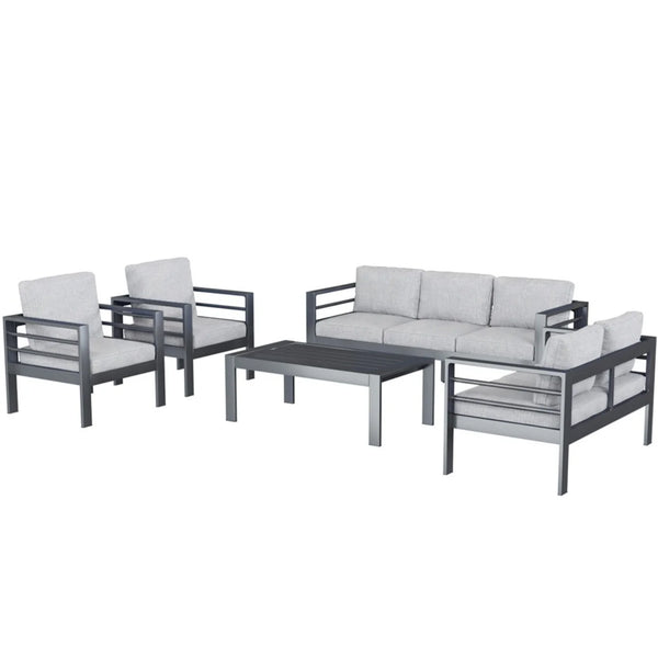 AECOJOY Aluminum Patio Furniture Set, 5 Pieces Outdoor Sectional Sofa Set, Light Gray