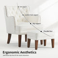 GERICCO Accent Chair with Ottoman Set, Club Armchair Indoor, Comfy Reading Chair and Ottoman for Bedroom Living Room, with Bronzer Nail Head Trim Wooden Legs(Beige)