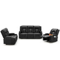 AECOJOY 3 Pieces Leather Recliner Sofa Set with Swivel Massage Chair, Black