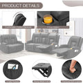 AECOJOY 3 Pieces Leather Recliner Sofa Set with Swivel Massage Chair, Black