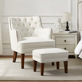 GERICCO Accent Chair with Ottoman Set, Club Armchair Indoor, Comfy Reading Chair and Ottoman for Bedroom Living Room, with Bronzer Nail Head Trim Wooden Legs(Beige)