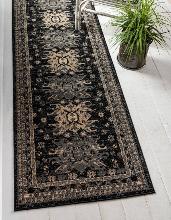 Unique Loom Taftan Black 8 ft Runner Area Rug